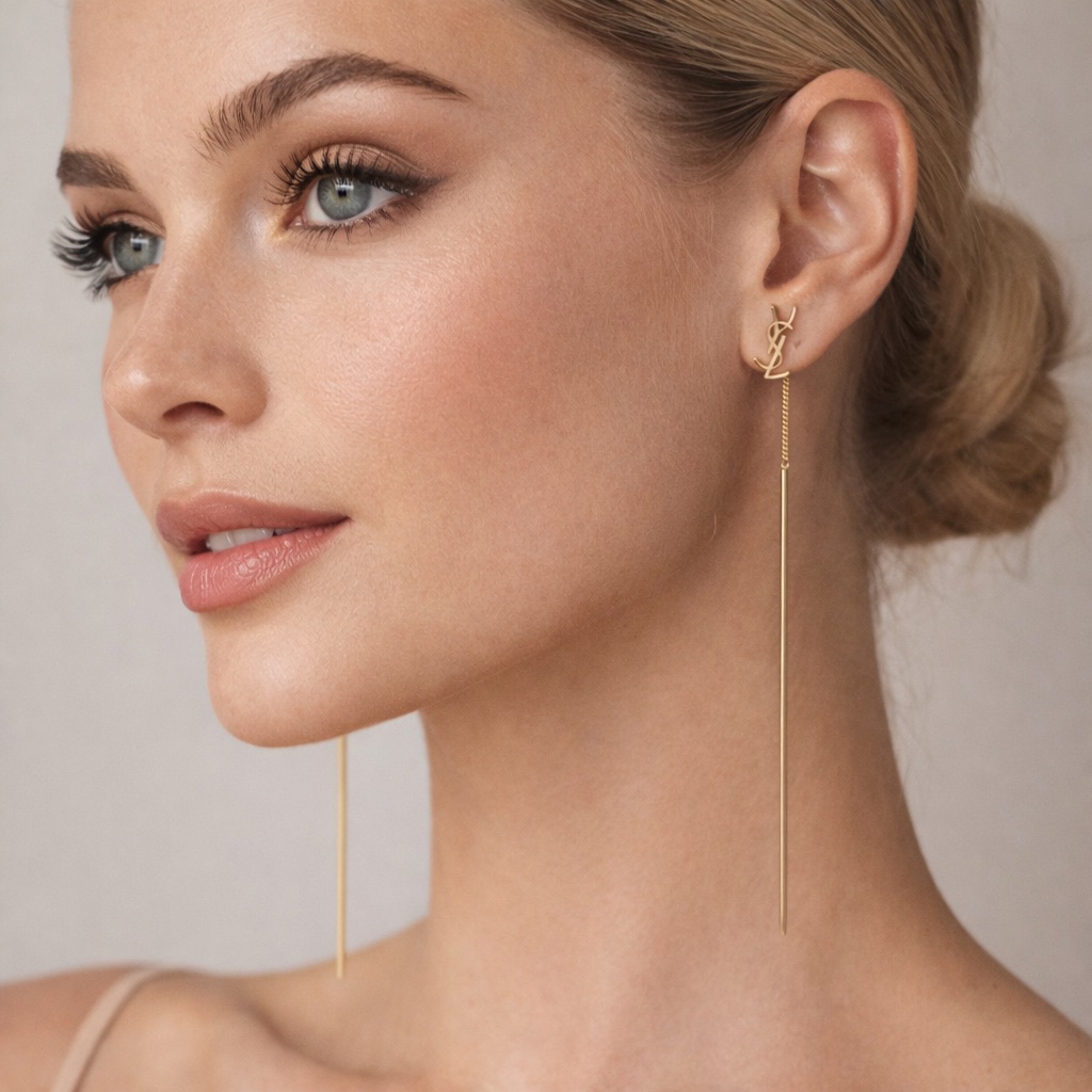 Authentic Saint Laurent Ysl Opyum Gold Threader Earrings, Nwt